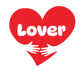 Lover, Two hands embracing a red heart. A symbol of love.