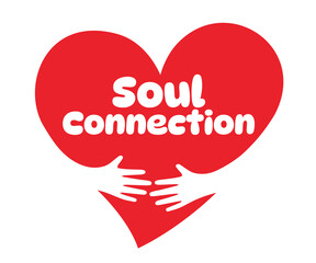 Soul connection, Two hands embracing a red heart. A symbol of love.