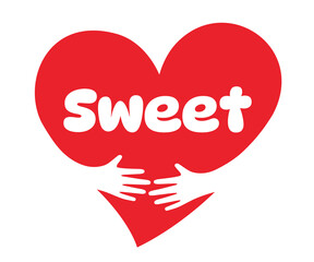 Sweet, Two hands embracing a red heart. A symbol of love.