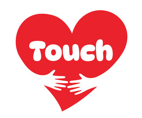 Touch, Two hands embracing a red heart. A symbol of love.