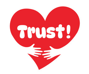Trust, Two hands embracing a red heart. A symbol of love.