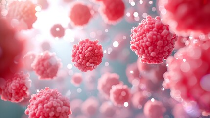 Detailed 3d visualization of a human cell or embryonic stem cell with microscope backdrop