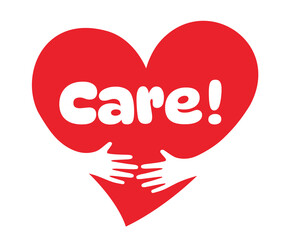 Care, Two hands embracing a red heart. A symbol of love.