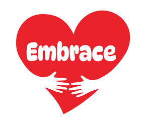 Embrace, Two hands embracing a red heart. A symbol of love.