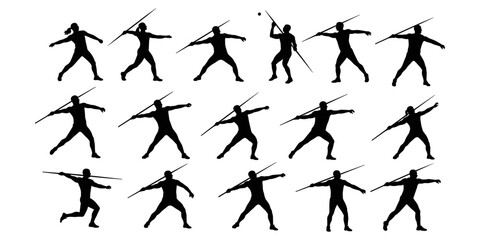Extensive Collection of Javelin Thrower Silhouettes – Featuring Male and Female Athletes in Dynamic Throwing Poses for Sports and Athletic Designs