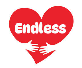 Endless, Two hands embracing a red heart. A symbol of love.