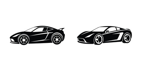 Modern Look at a Sleek Sports Car Drifting at a Racing Angle Flat Silhouette on White Background