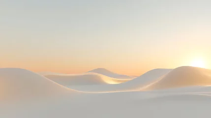 Gardinen Minimalist landscape of smooth white dunes at sunset with warm glow and soft gradient sky © Zayn