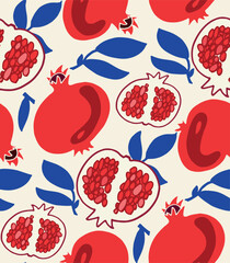 Pomegranate pattern. Fruit hand drawn doodle patetrn background. Sweet and fresh art.