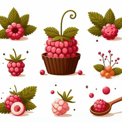 Berry stickers set Raspberries are a prominent element in a variety of poses