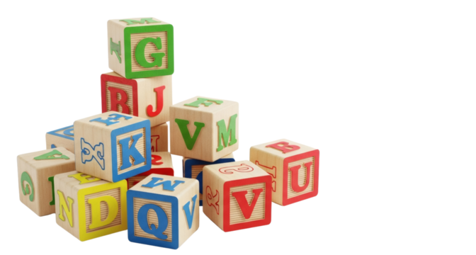 Alphabet blocks for kids learning educational toys wooden abc building blocks for toddlers preschool learning on transparent background