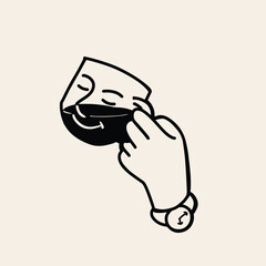 Simple Line Art Illustration of a Hand Holding a Cup of Coffee