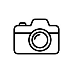 Black line drawing of a digital singlelens reflex camera frontal view lens in center