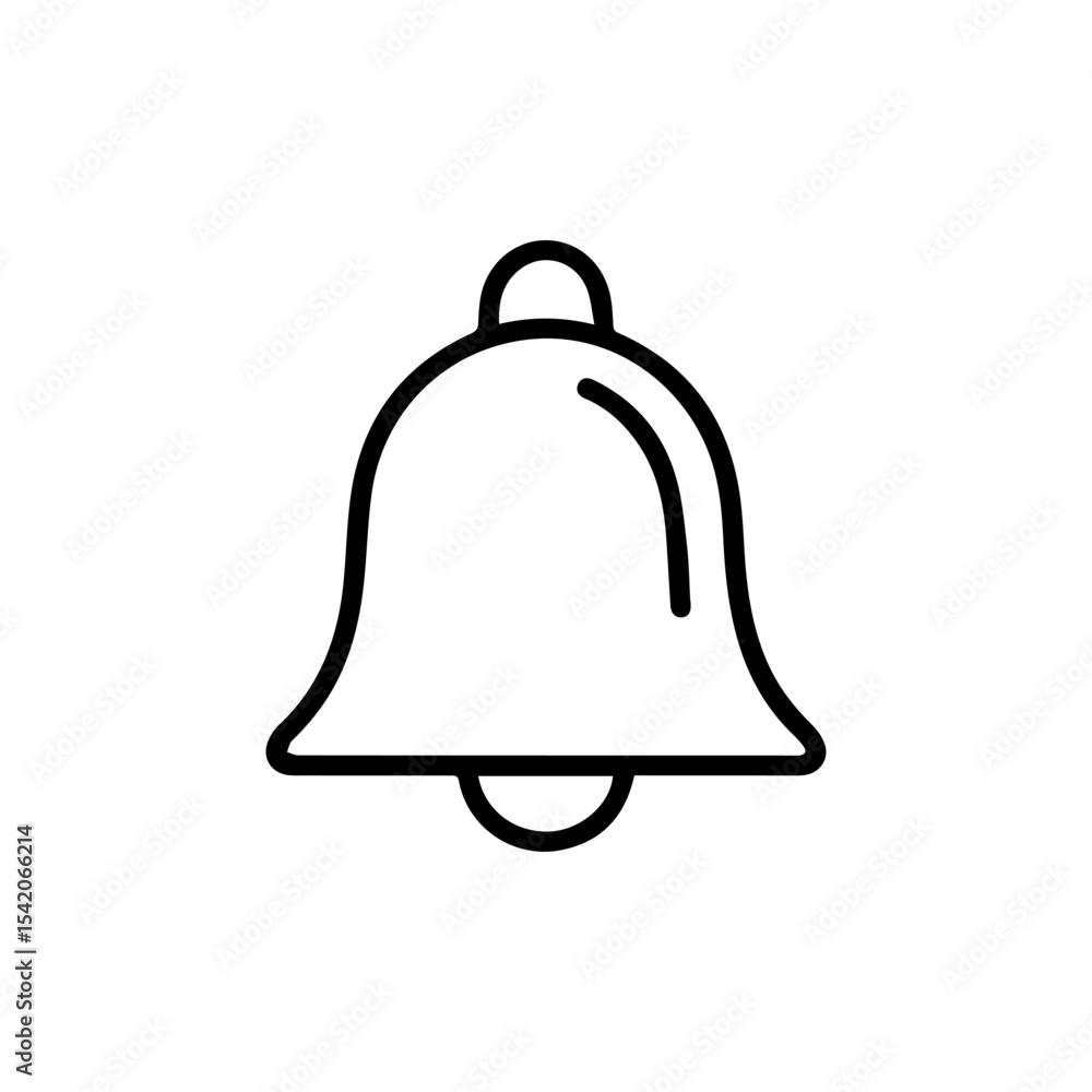 Aufkleber black outline of a bell with a rounded clapper and a loop at the top against a white background