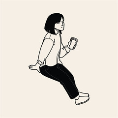 Stylish Line Art Illustration of a Person Sitting and Enjoying Coffee