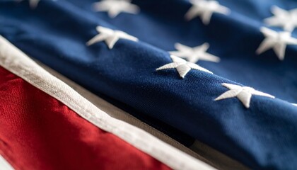 Close-up view of a folded American flag, showcasing the intricate detail of its stars and stripes.