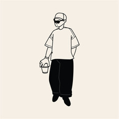 Stylish Minimalist Line Art Illustration of a Person with a Drink