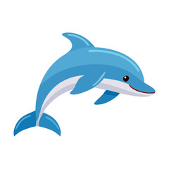 Obraz premium Cute cartoon dolphin leaping playfully in the water. Its vibrant blue body and cheerful expression evoke feelings of joy and freedom