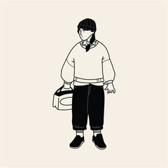 Stylish Line Art Illustration of a Person Carrying a Bag