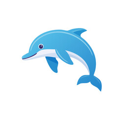 Fototapeta premium Blue dolphin illustration jumping on white background