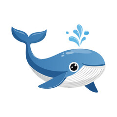 Obraz premium A cartoon illustration of a friendly blue whale playfully spouting water