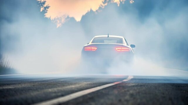 Muscle Car Burnout &ndash; Rear Tire Spin with Smoke and Cinematic Lighting