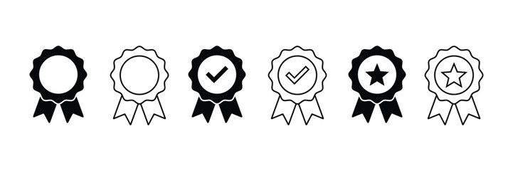 Set of Badge with ribbon icon collection. Badges with star, Tick mark symbol.