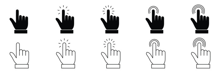 Set of Hand cursor icon collection. Mouse forms, mouse click cursor set, arrow and hand pointer symbol.