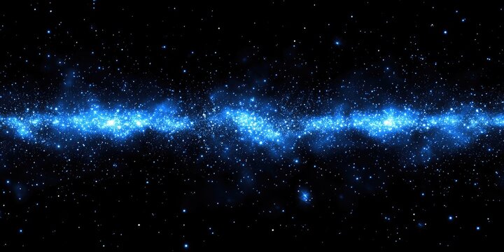 Vast expanse of space, glowing blue galaxy band
