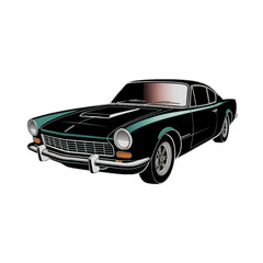 Classic black sports car parked against a plain background showcasing vintage design and sleek features