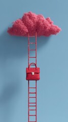 ladder reaching toward a floating coin bank in the sky metaphor for financial aspiration minimal visual composition side copy space