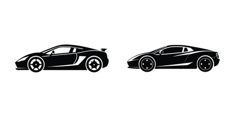 Elegant Sports Car Side View Leaping Forward Flat Silhouette on White Background