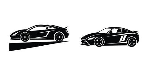 Aggressive Sports Car Side View Gliding Along a Highway Silhouette on White Background