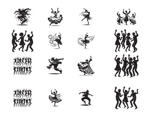 Black Silhouette Dance Scene –  Dancing with Joy on a Solid White Background