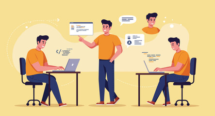 Programmer Character Set with Laptop and Code 4