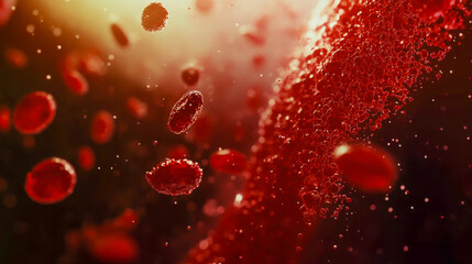 Red blood cells navigate through an artery's interior, highlighting the formation of cholesterol plaque along the walls