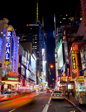 New York, USA; 3rd June 2012: Editorial capture of New York's famous 42nd Street and its theater district.