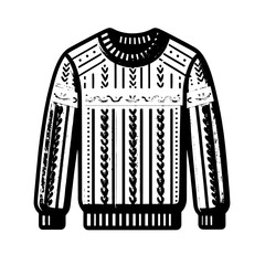 Black  white graphic crew neck sweater with decorative stripes and knit patterns
