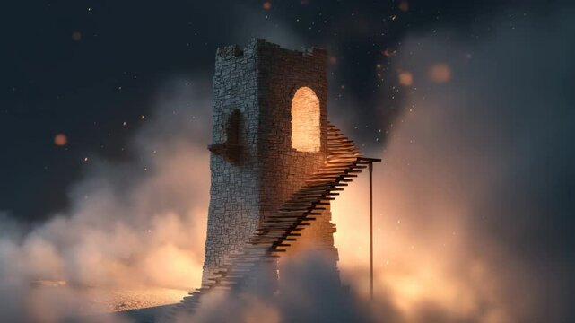 Fantasy Tower with Floating Spiral Stairs
