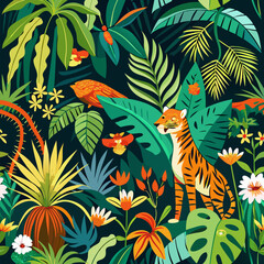 Obraz premium Seamless tropical jungle pattern with exotic leaves