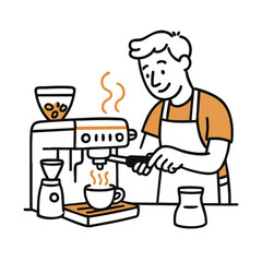 Happy Barista Making Coffee with Espresso Machine