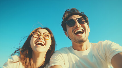 Happy couple smiling together on vacation trip