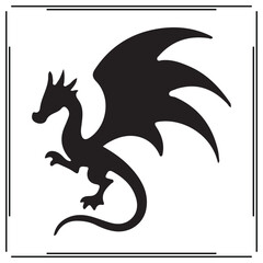 Flying Dragon Silhouette Vector – Black Mythical Creature with Spread Wings and Curved Tail, Fantasy Beast Icon for Tattoo, Logo, Medieval Art, Gaming, and Decorative Design

