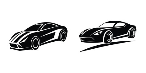 Silhouette Illustration Featuring a Streamlined Sports Car Drifting Around a Curve in Angled View on White Background