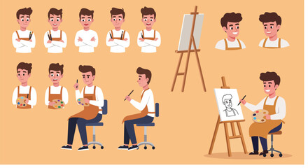 Male Artist Character Set with Painting Tools 5