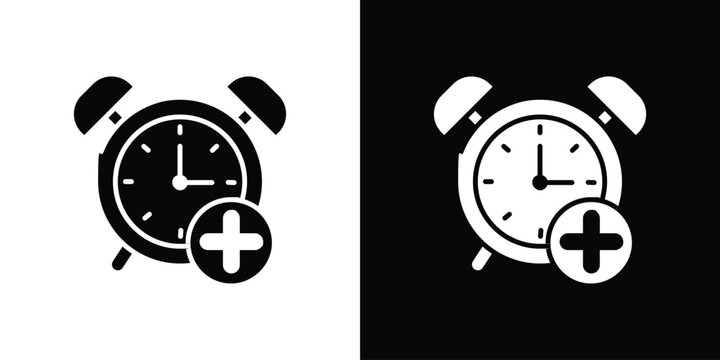 Alarm plus icon black silhouette for web, and mobile app