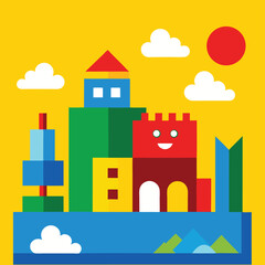 Naklejka premium colorful geometric castle landscape