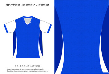Blue and white soccer jersey template with an editable layer and text