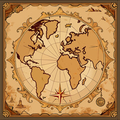 Fototapeta premium Vintage map on faded parchment with old world cartography 