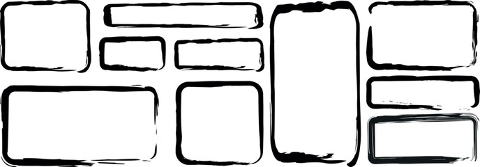Obraz premium Hand-Sketched Black Outline Frames – A Vector Set Featuring Rectangle and Square Shapes with Brush Texture Effects